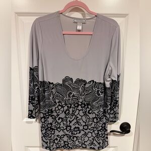 Women’s Size 1X Simonton Says LS Grey and Black Blouse